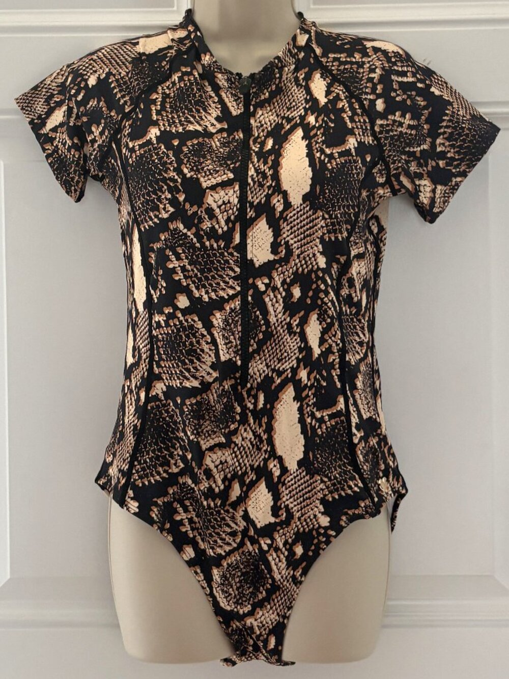 Zippered Front Animal Print Swim Suit by Catherine Malandrino